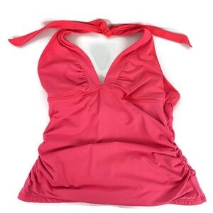 Athleta Bra Cup Tie Tankini Swim Top in Hot Coral Pink